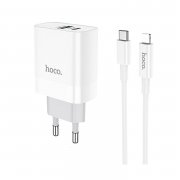 Превью Сетевое зарядное устройство Hoco C80A USB/Type-C с кабелем для Apple (Lightning - Type-C) (белое) &mdash; 12